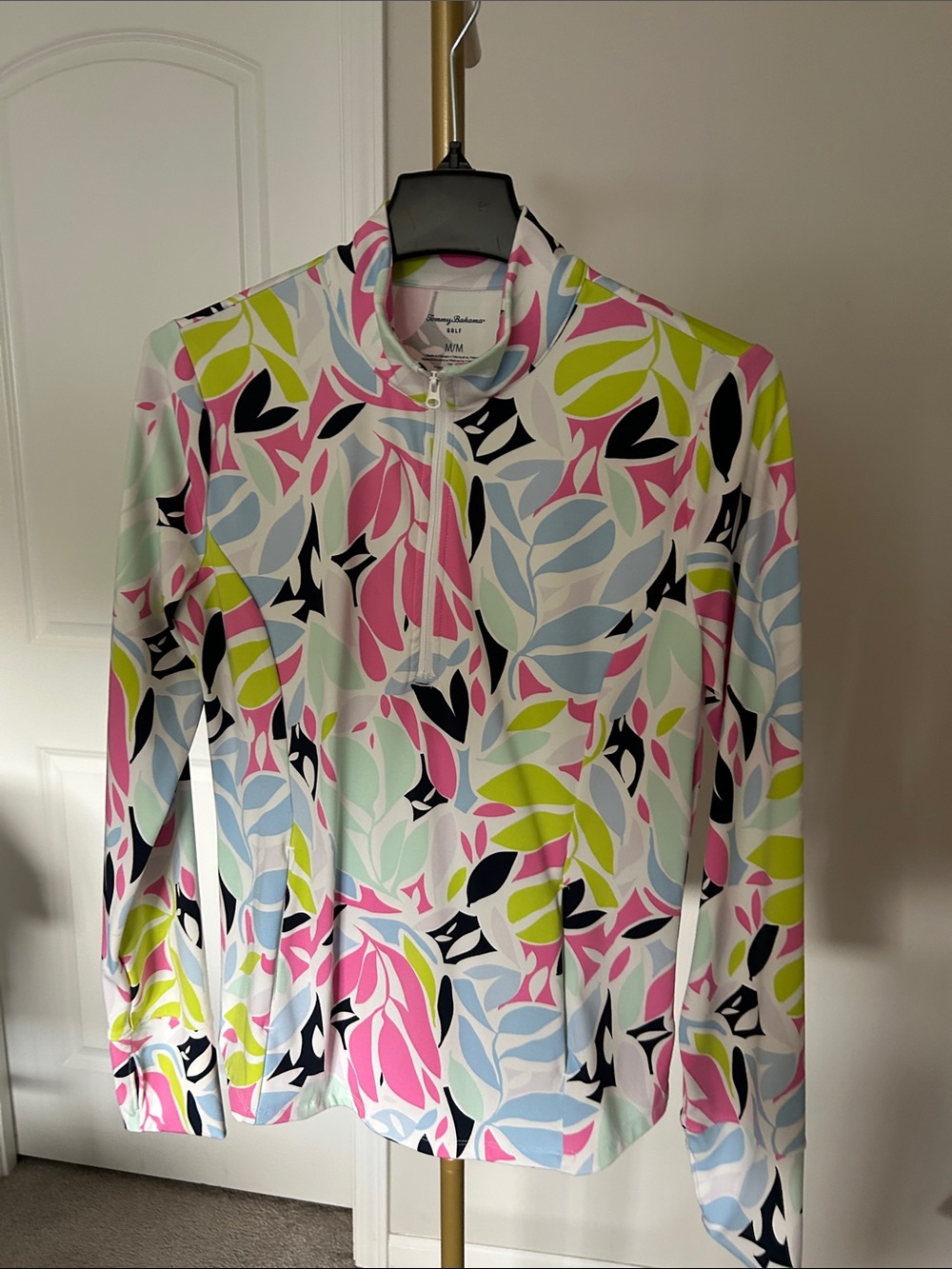 Tommy Bahama Multi-Color Leaf-Print Golf Quarter Zip Jacket